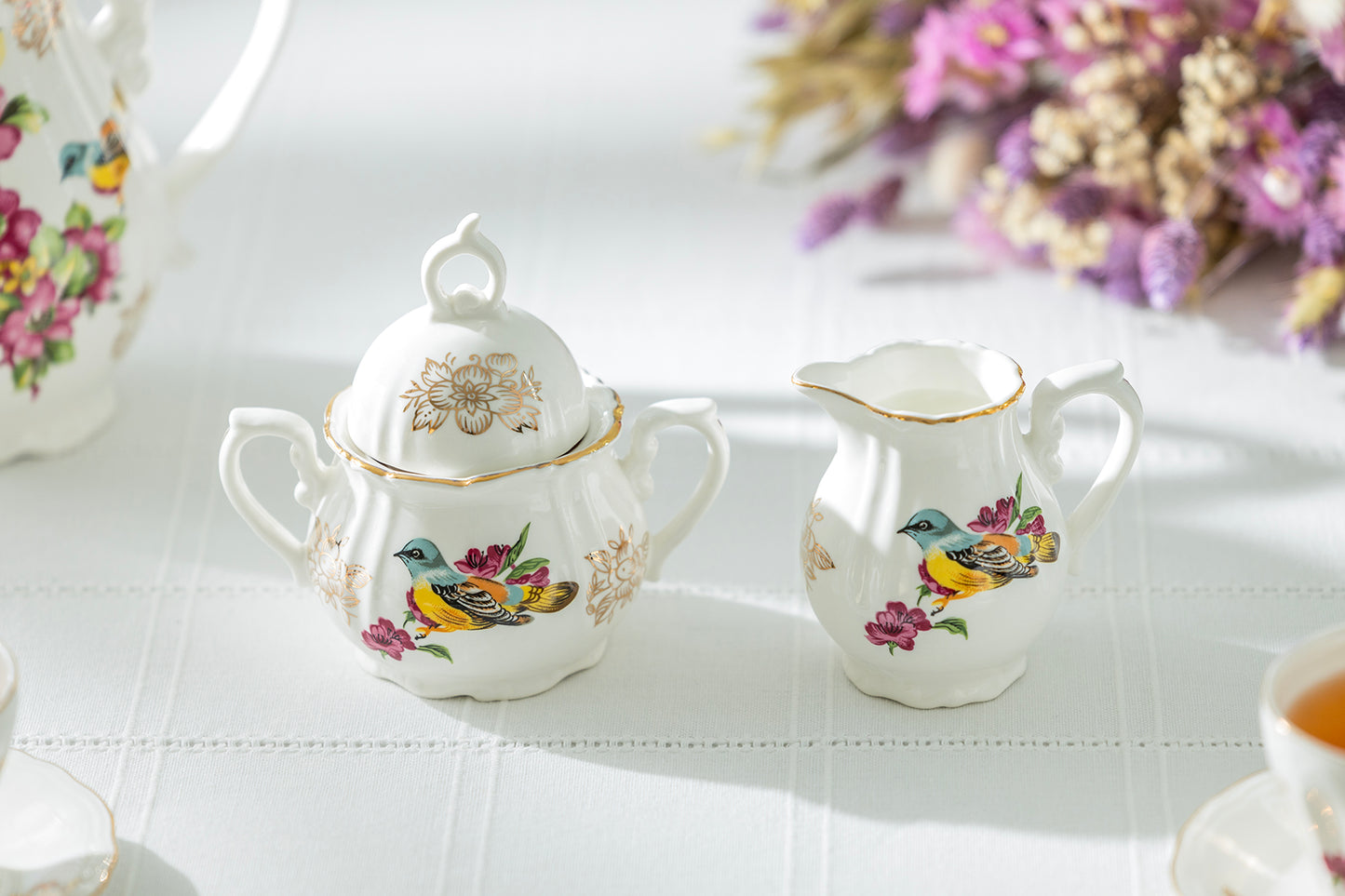 Spring Flowers with Bird Fine Porcelain Mini Tea Set