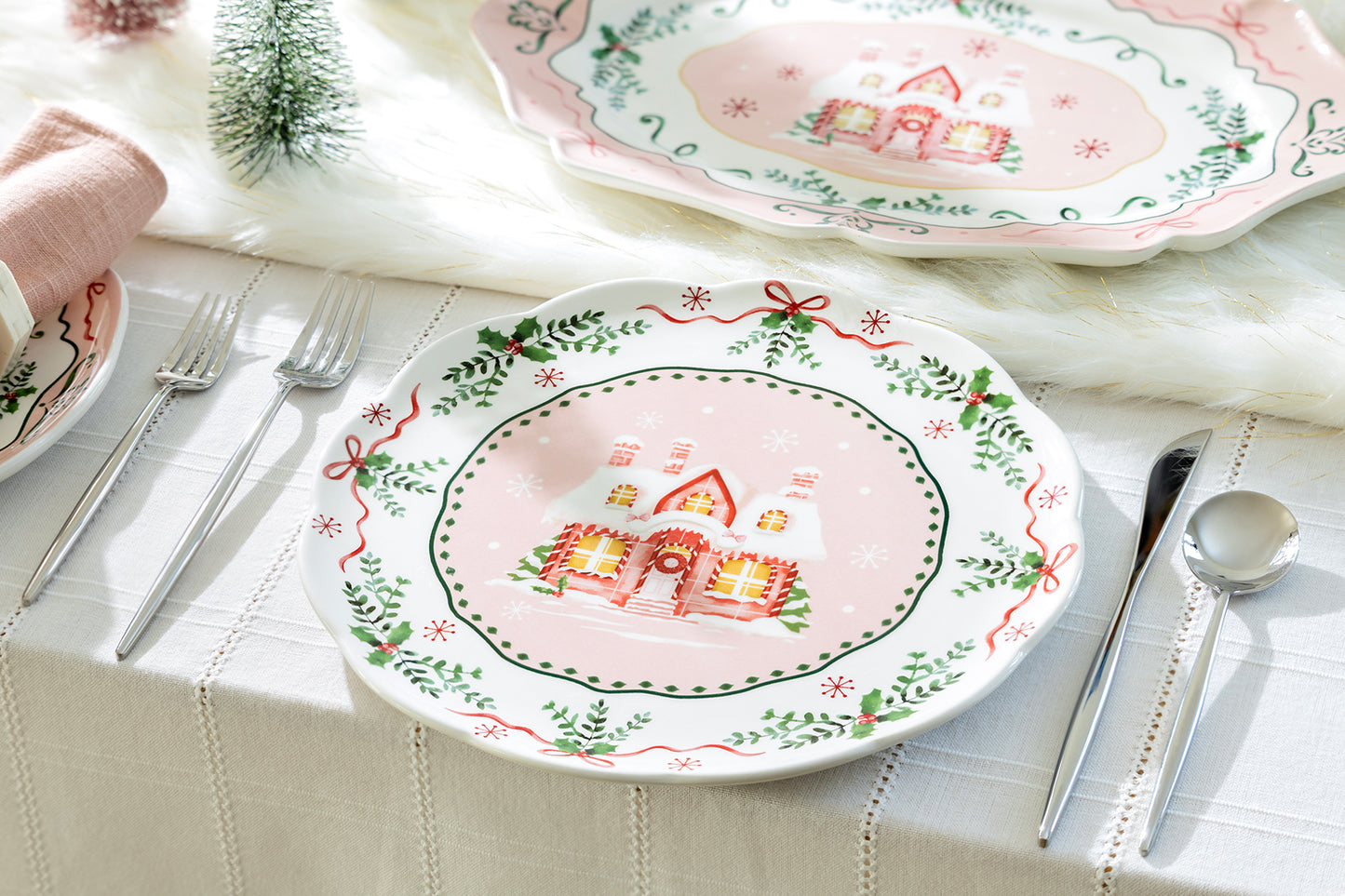 Christmas House Pink Dinner Plate