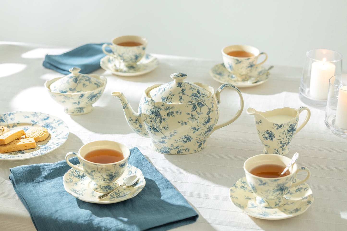 Blue Rose Toile Fine Porcelain Tea Set