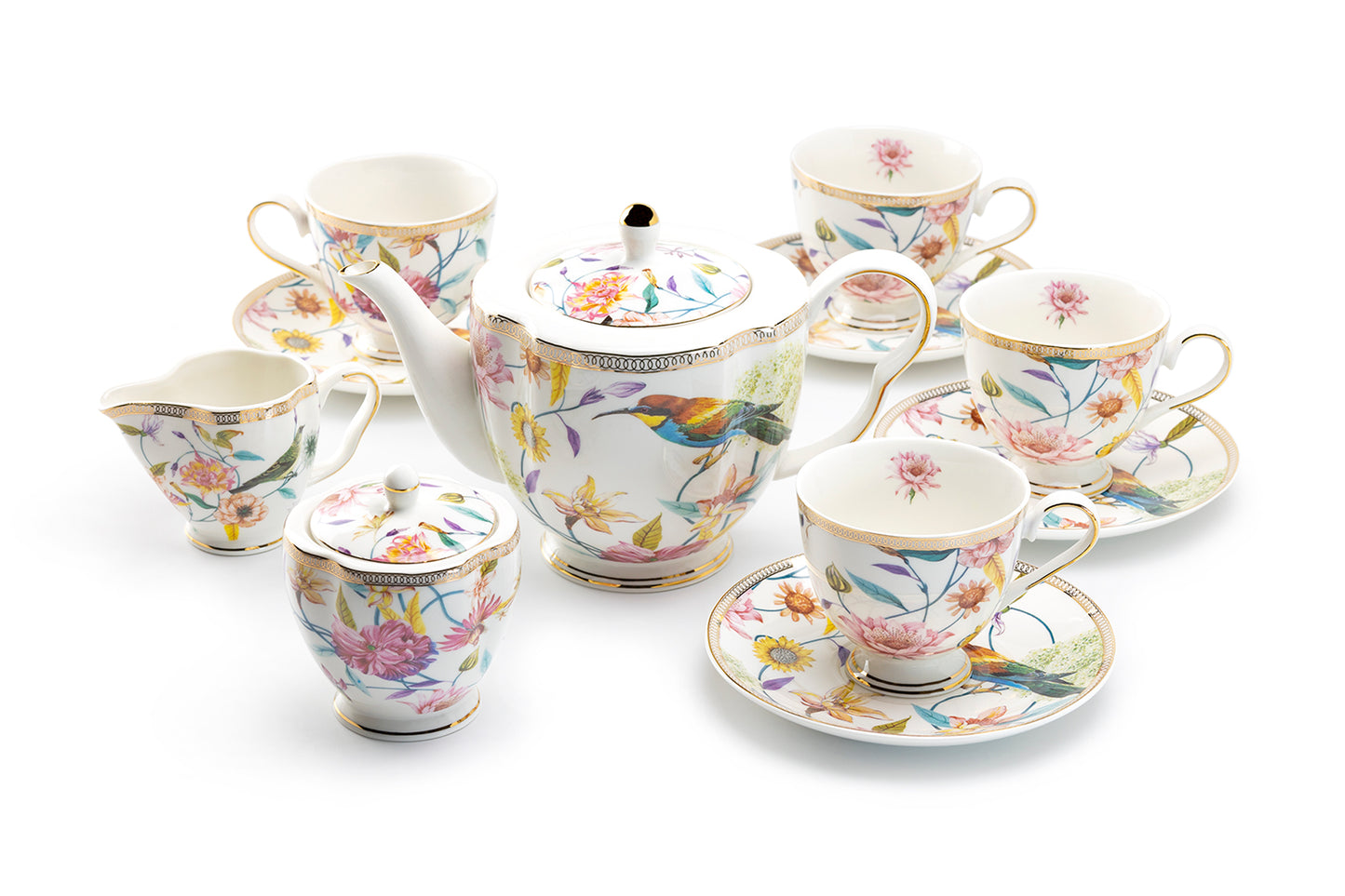 Spring Flowers with Hummingbird Fine Porcelain Tea Set