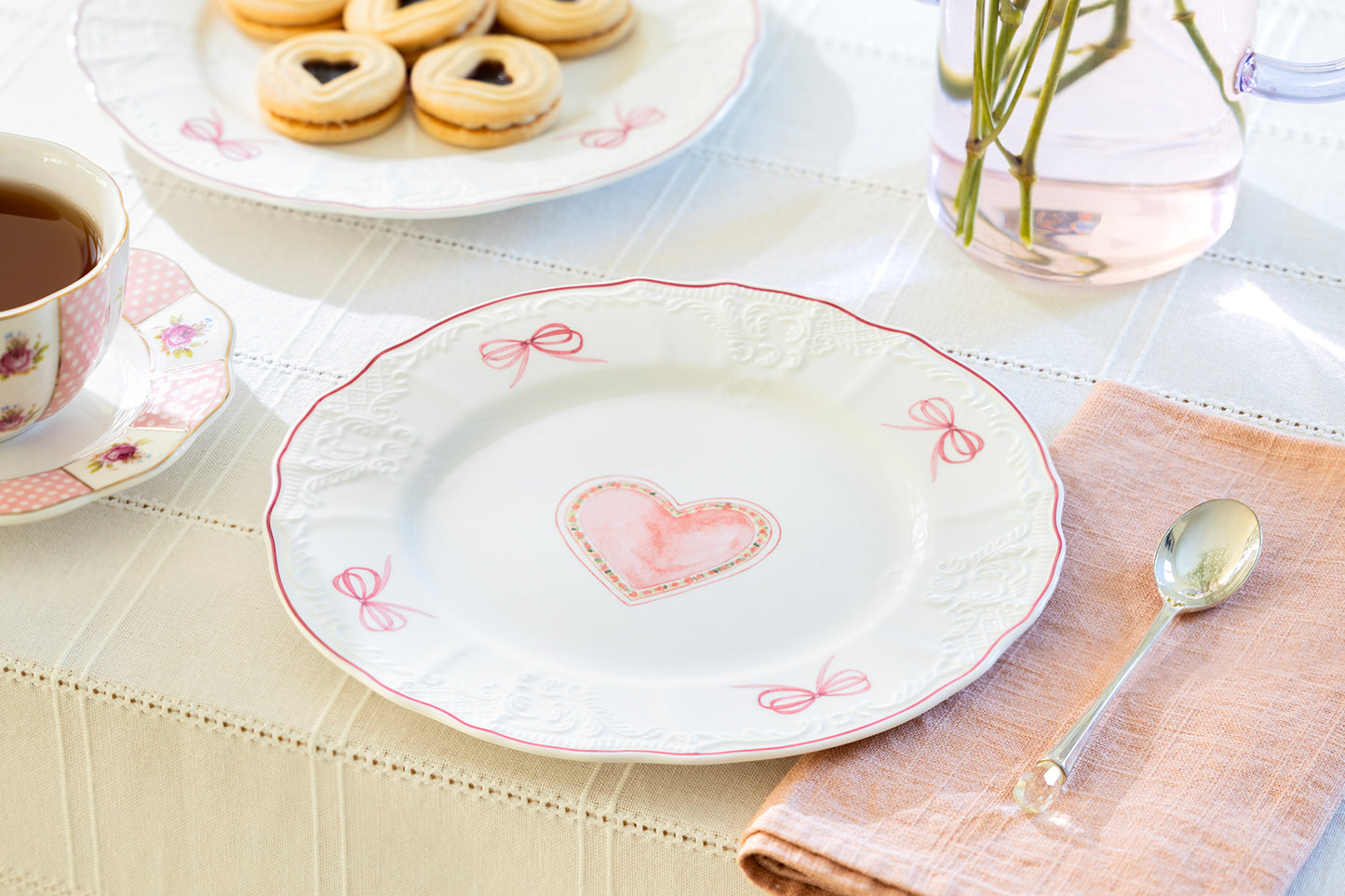 Pink Ribbon Heart Scallop Dessert/Salad Plate