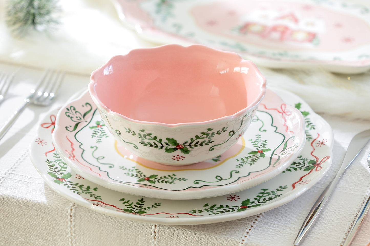 Christmas Holly Pink Bowl