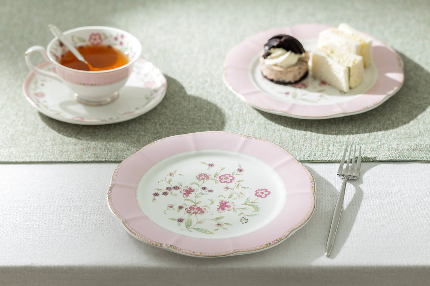 Pink Corn Flowers with Pink Rim Fine Porcelain Dessert Plate