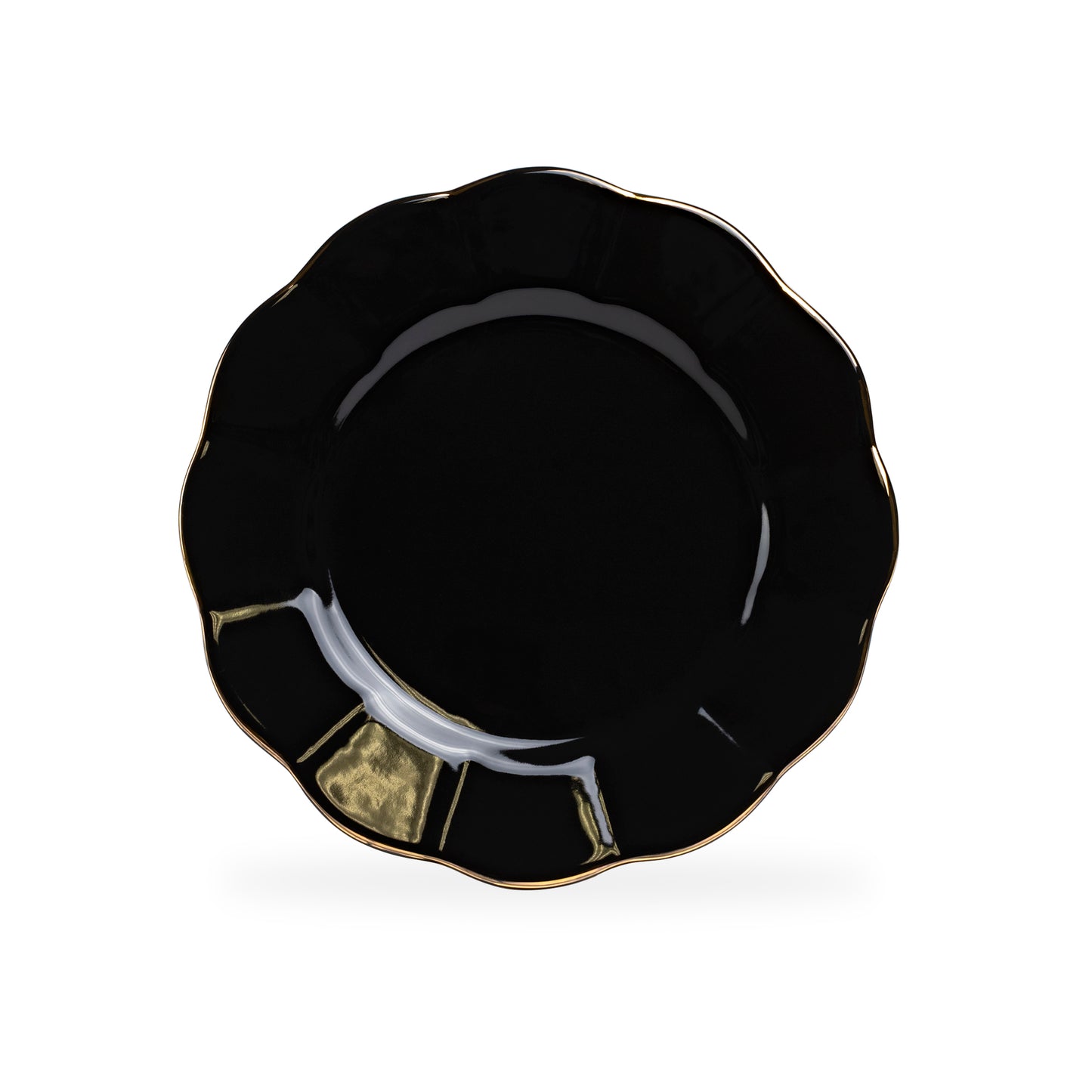 Black Gold Scallop Fine Porcelain Dessert Plate