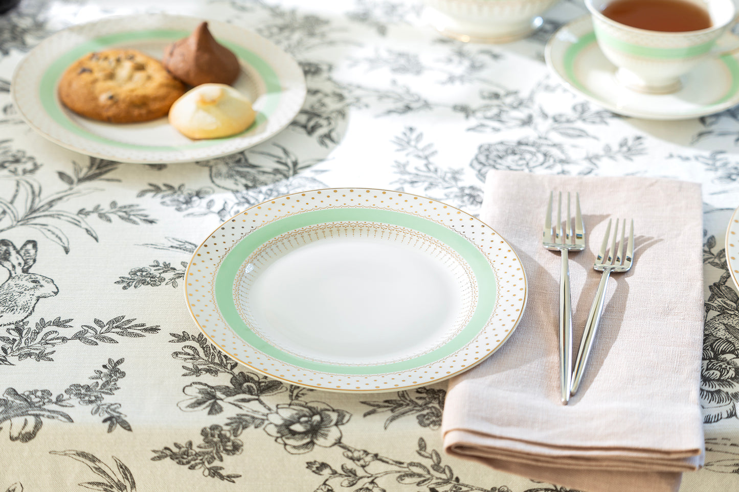 Mint Green Stripe with Gold Dots Fine Porcelain Dessert Plate