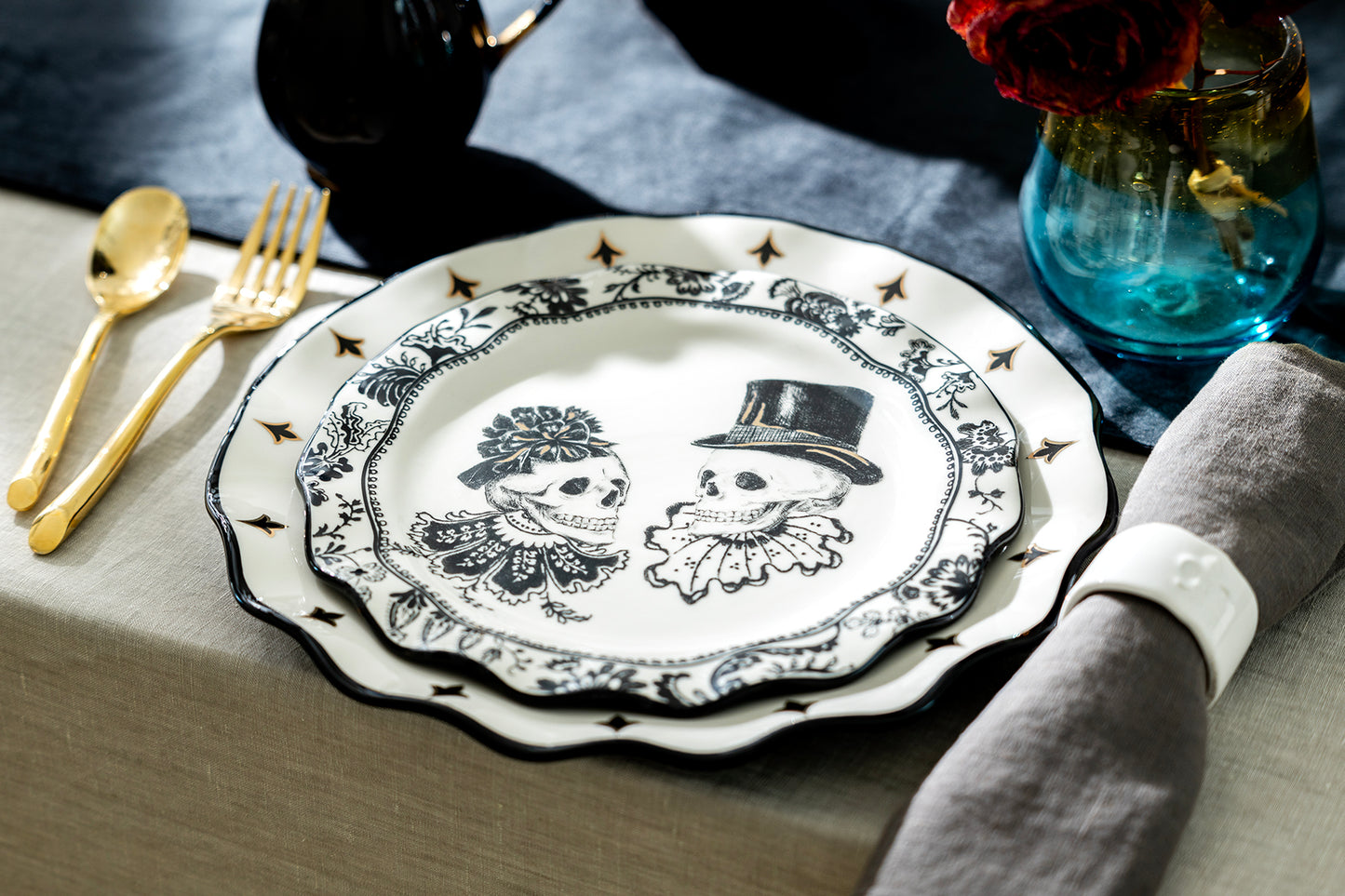 Halloween Victorian Skulls Dessert/Salad Plate
