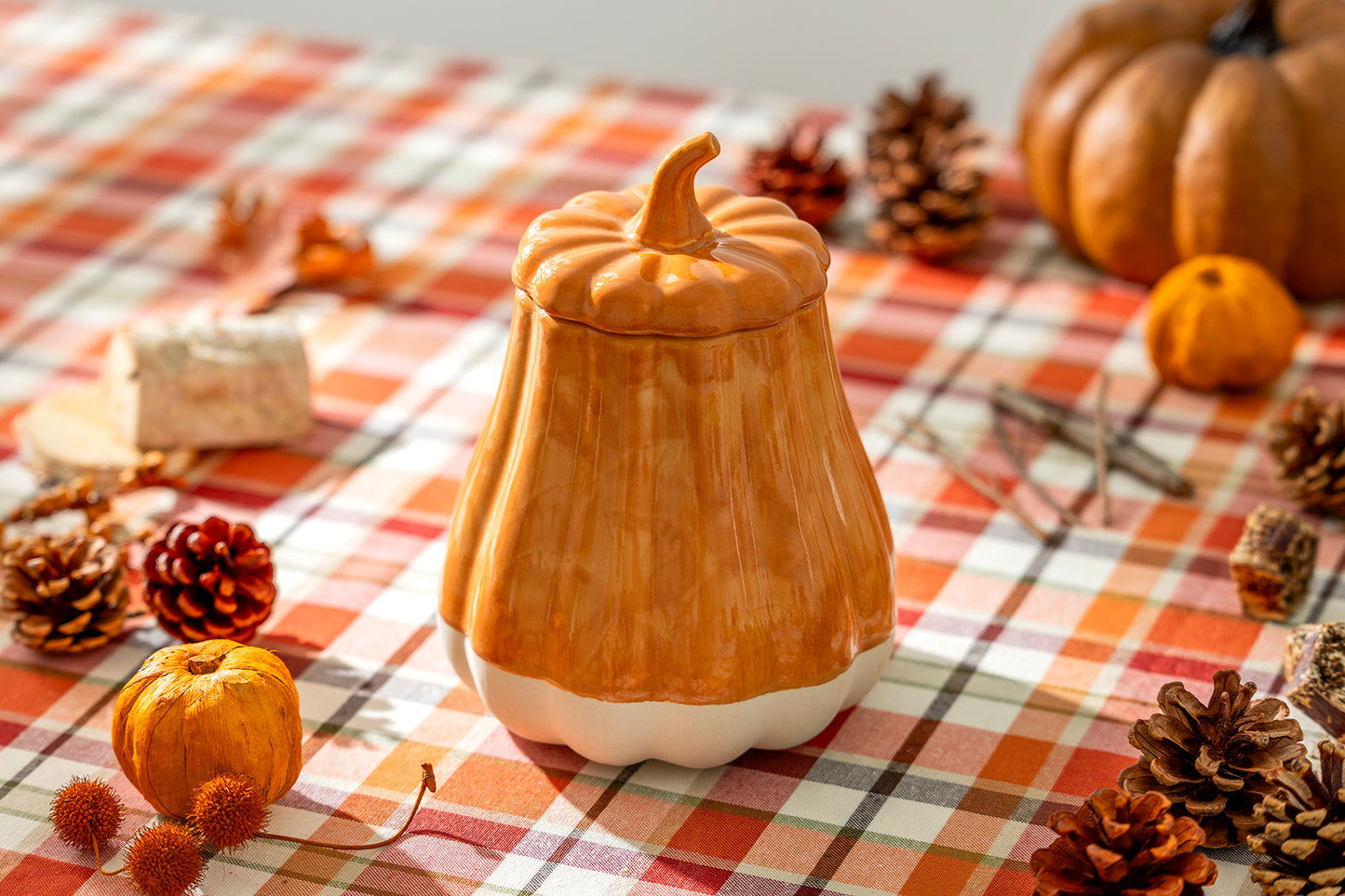 Pumpkin Figural Orange Reactive Glaze Jar with Silicone Seal Lid