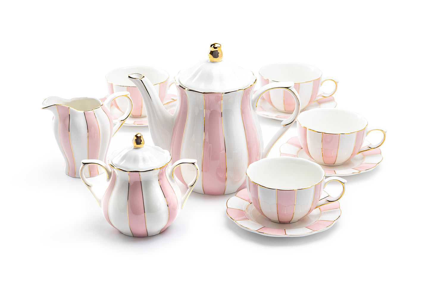 Pink and White Scallop Fine Porcelain Tea Set