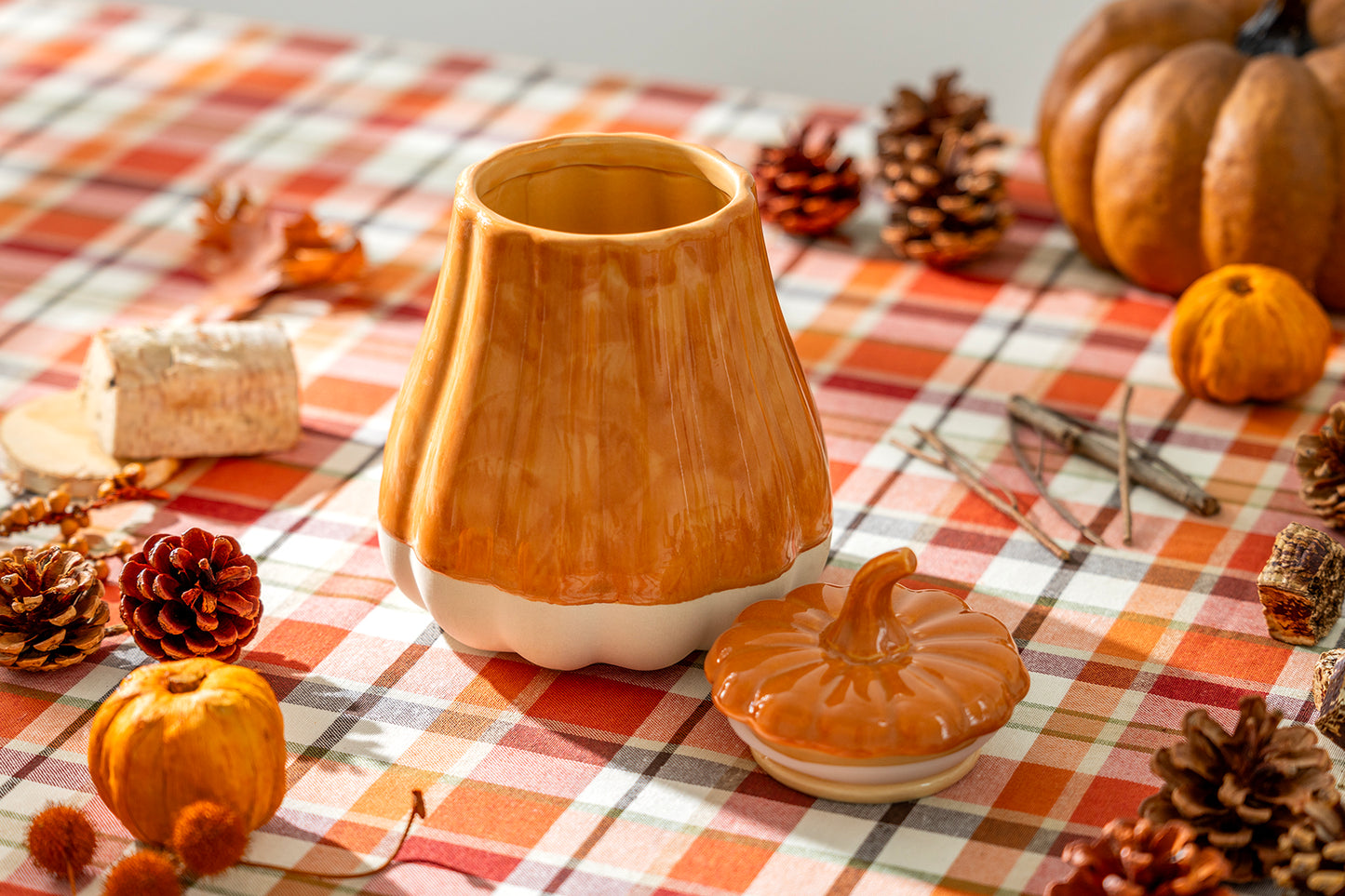Pumpkin Figural Orange Reactive Glaze Jar with Silicone Seal Lid
