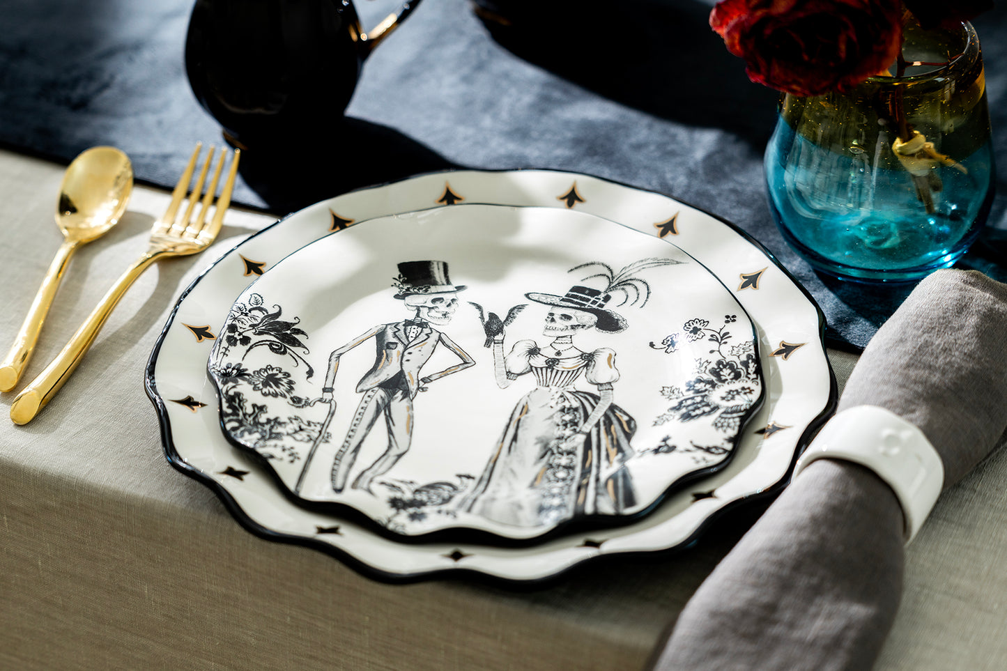 Halloween Victorian Skeletons Dessert/Salad Plate