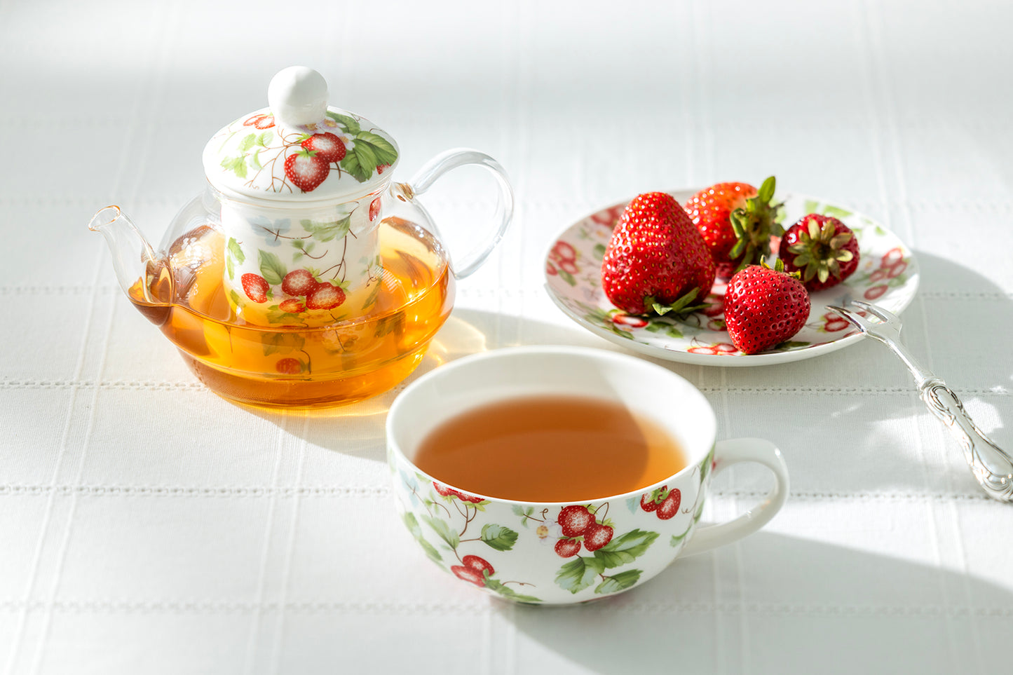 Strawberry Glass and Fine Porcelain Tea For One Set