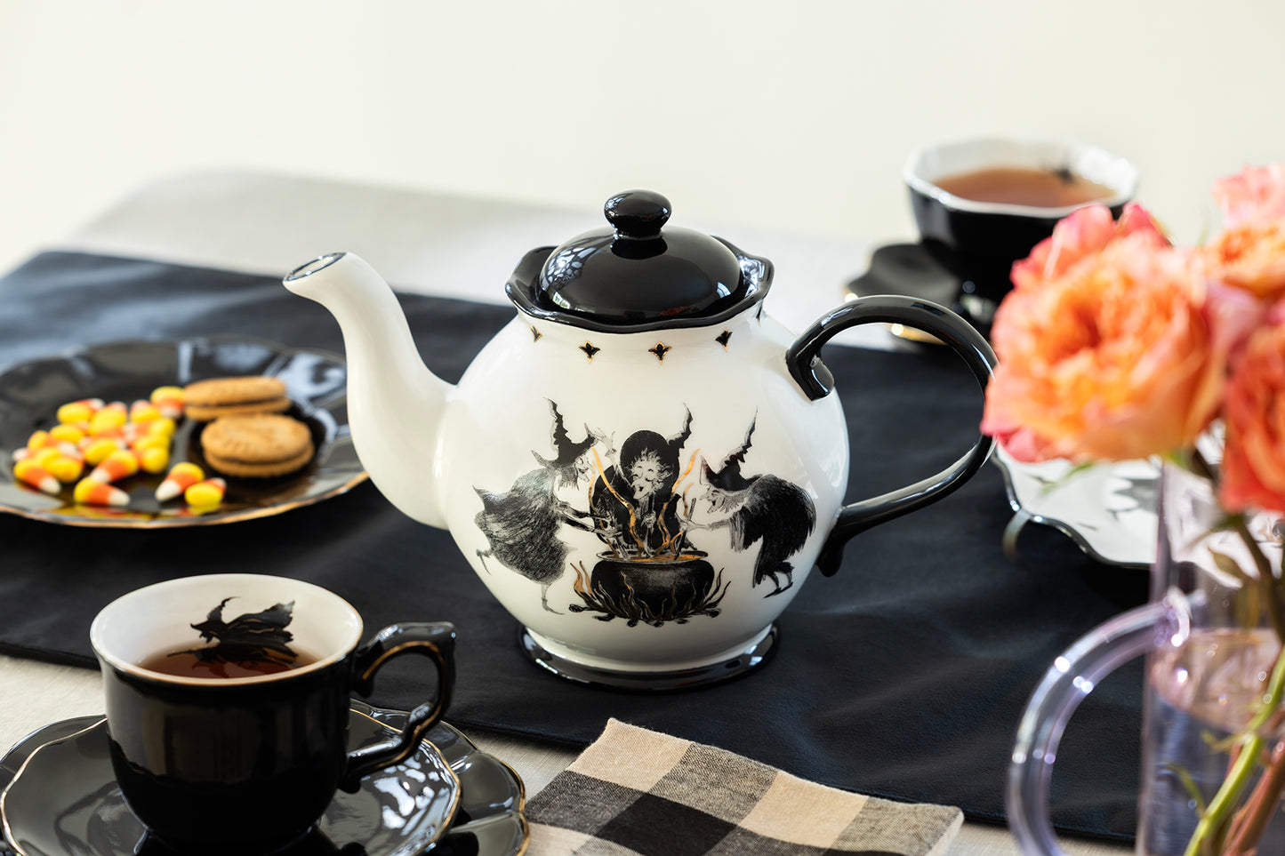 Halloween Witches Brew Teapot with Flying Witch on the back