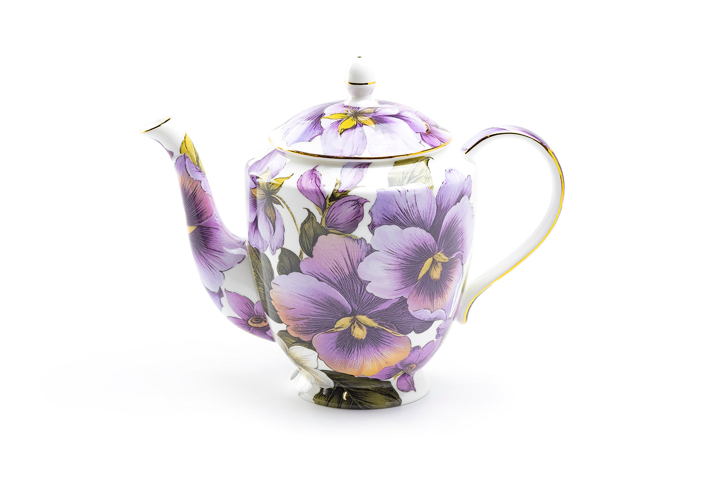 Purple Gold Pansy Bone China Teapot