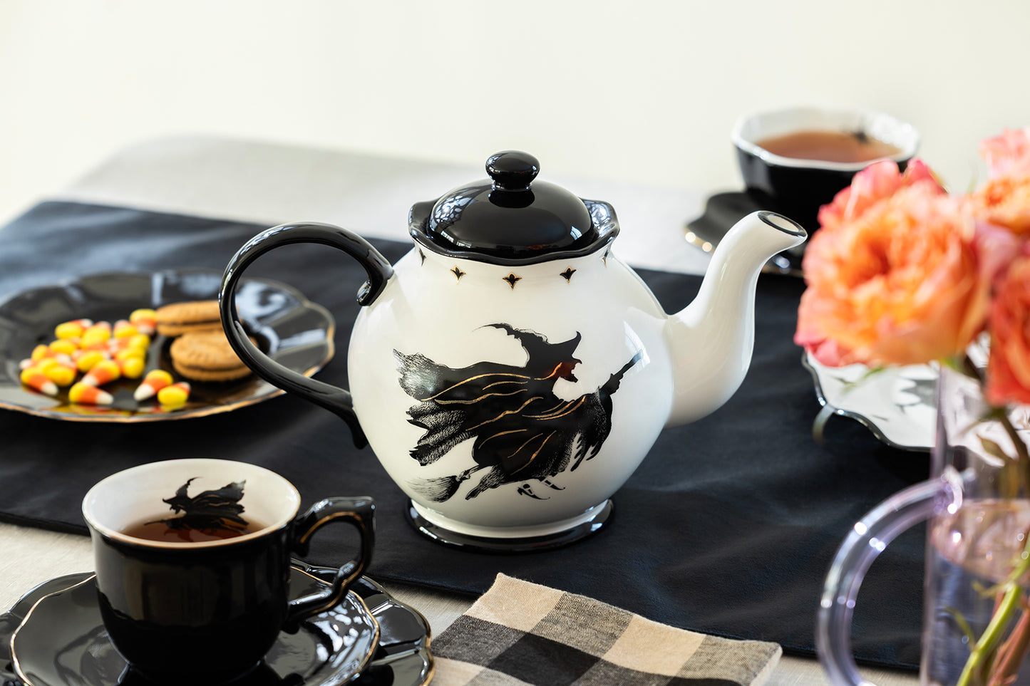 Halloween Witches Brew Teapot with Flying Witch on the back