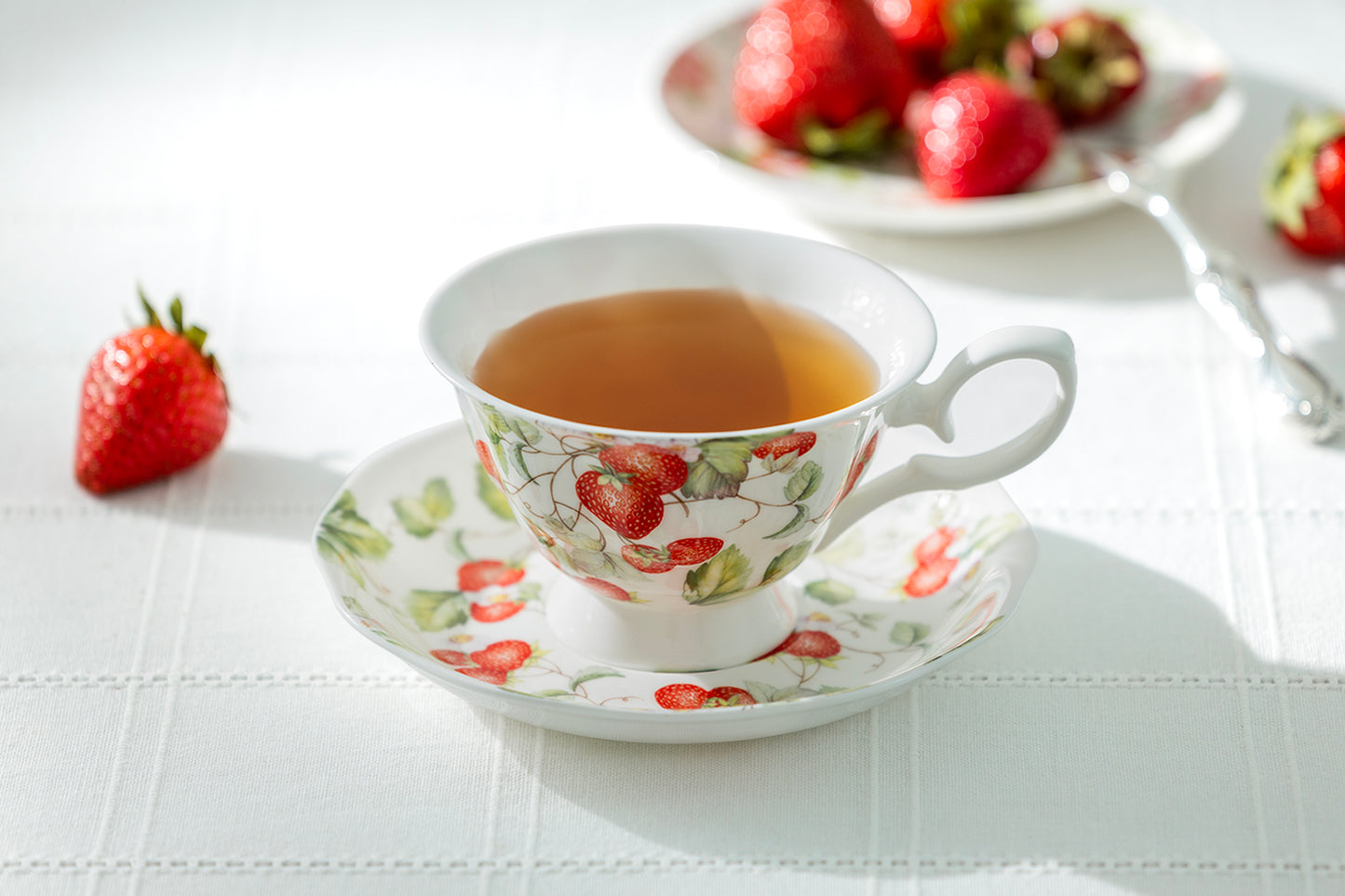 Strawberry Bone China Tea Cup and Saucer