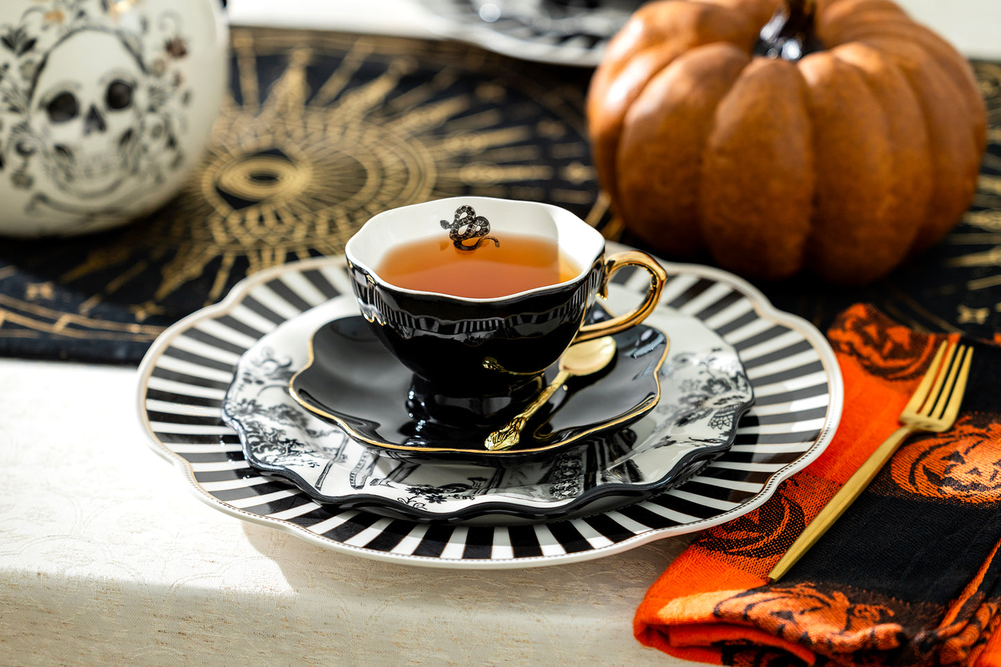 Snake Black Gold Tea Cup and Saucer