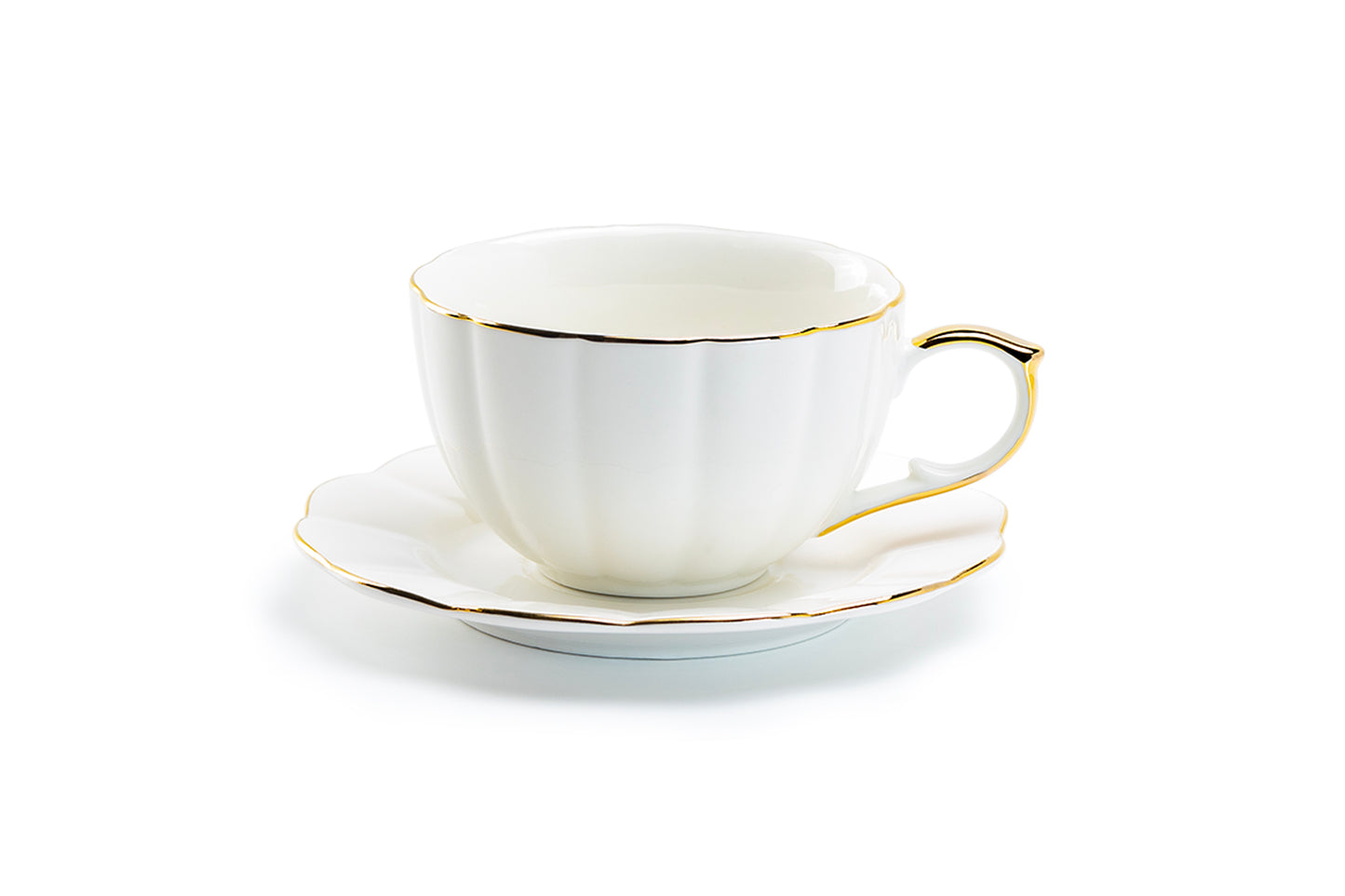 White Gold Scallop Fine Porcelain Tea Cup and Saucer