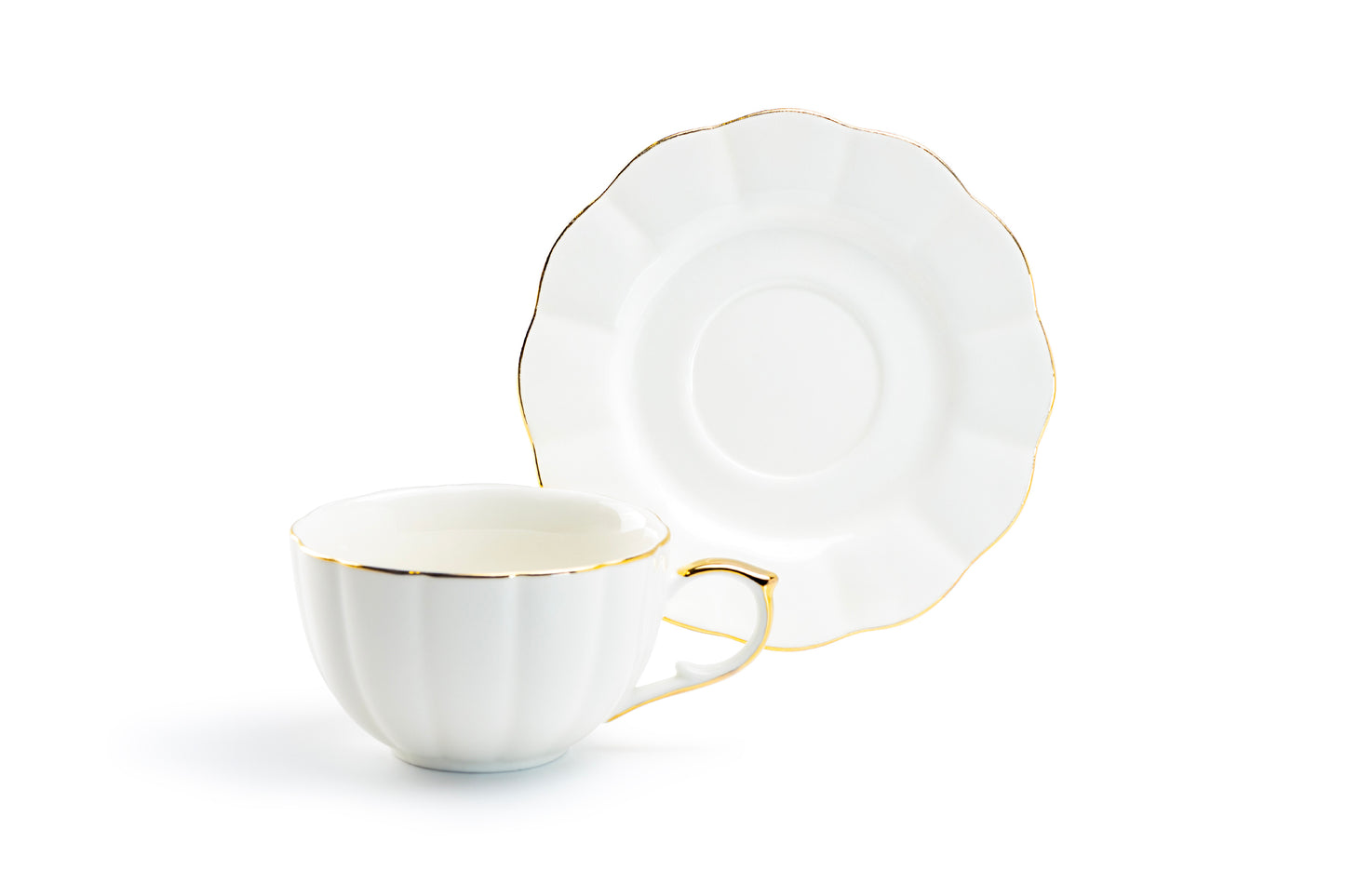 White Gold Scallop Fine Porcelain Tea Cup and Saucer