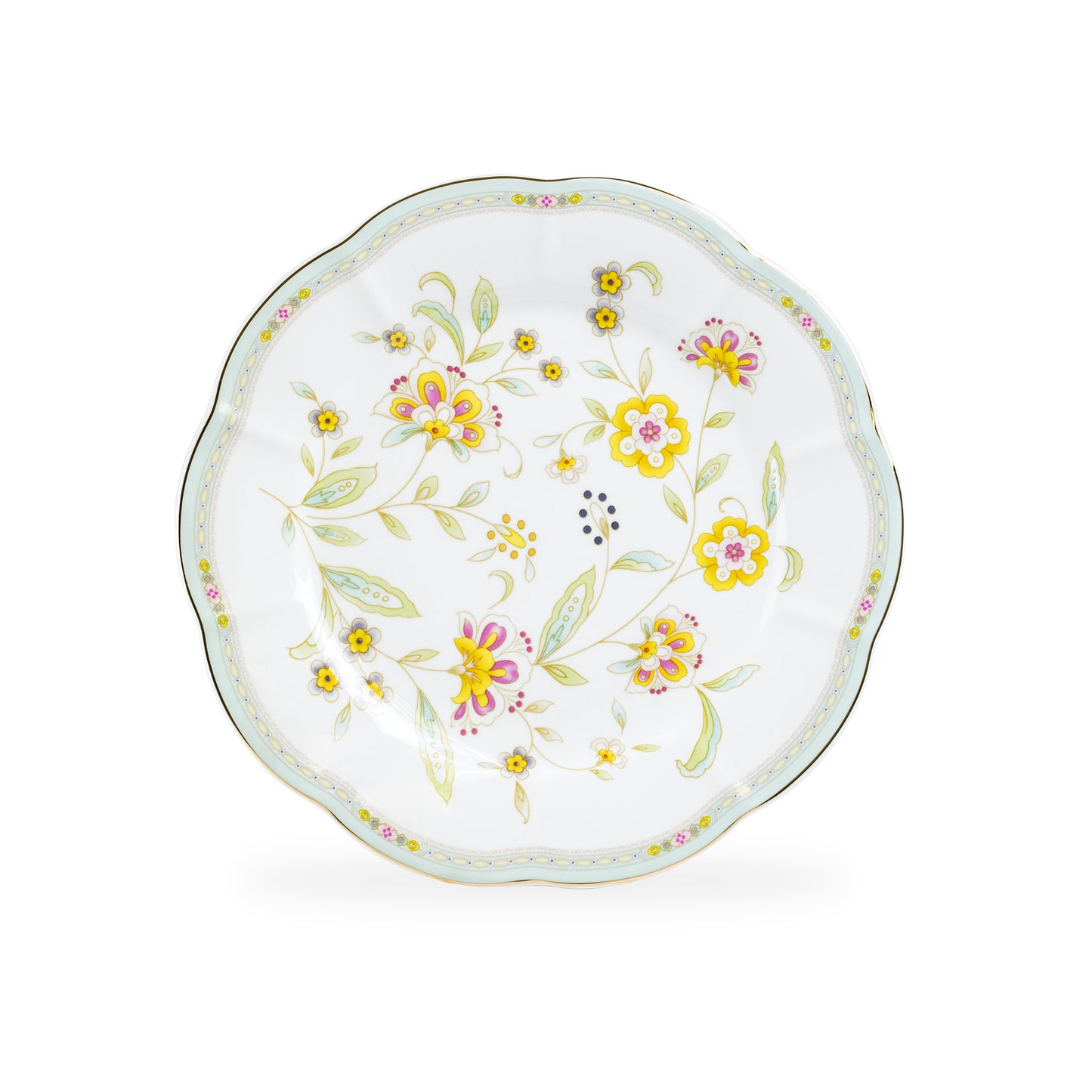 Yellow Corn Flowers with Mint Rim Fine Porcelain Dessert Plate
