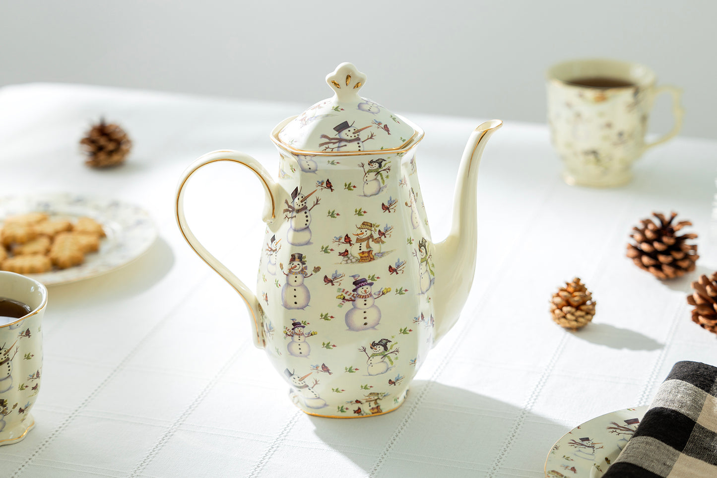 Holiday Snowmen Fine Porcelain Hot Chocolate Pot