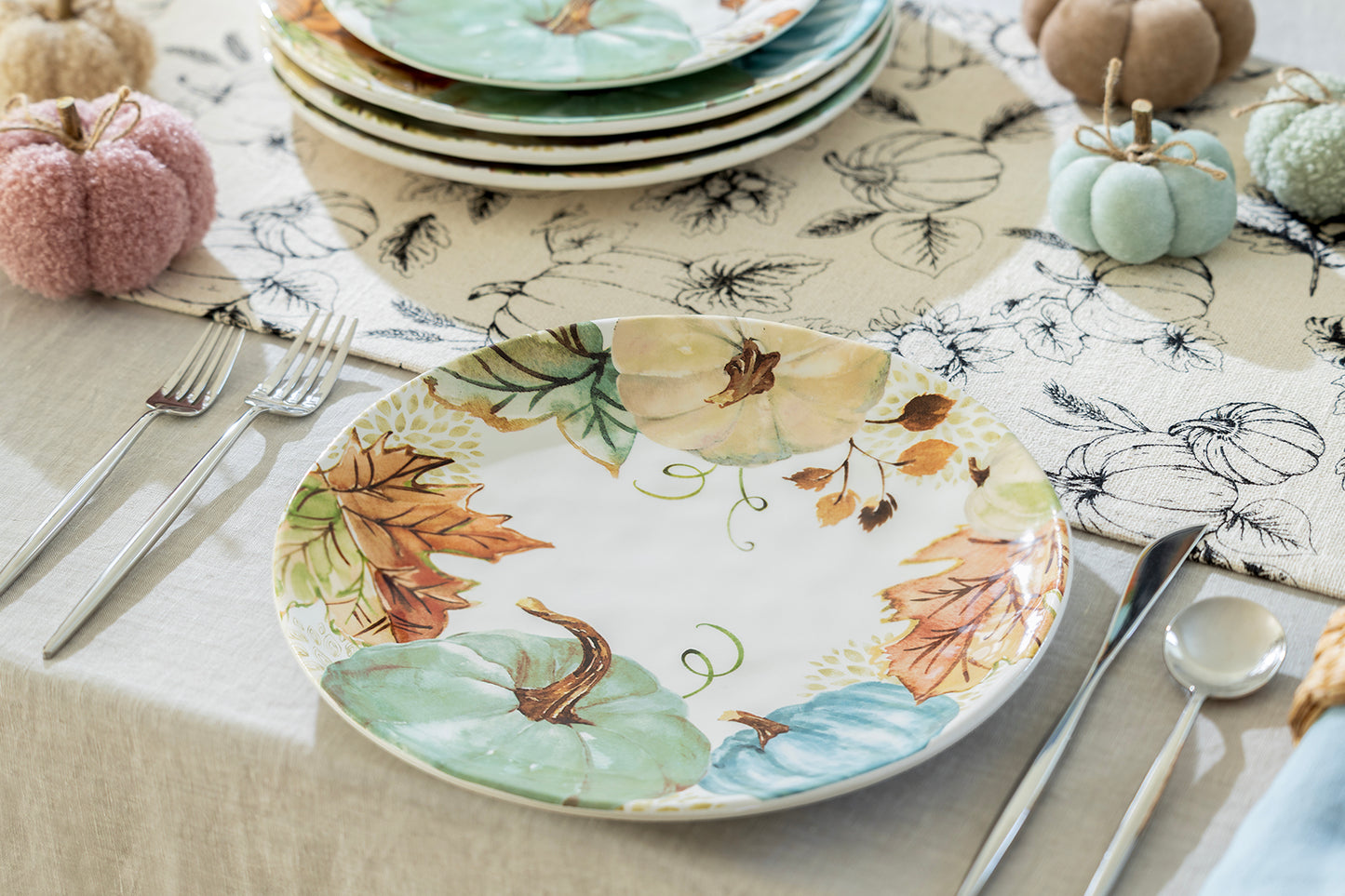 Fall Pumpkins with Leaves Dinner Plate