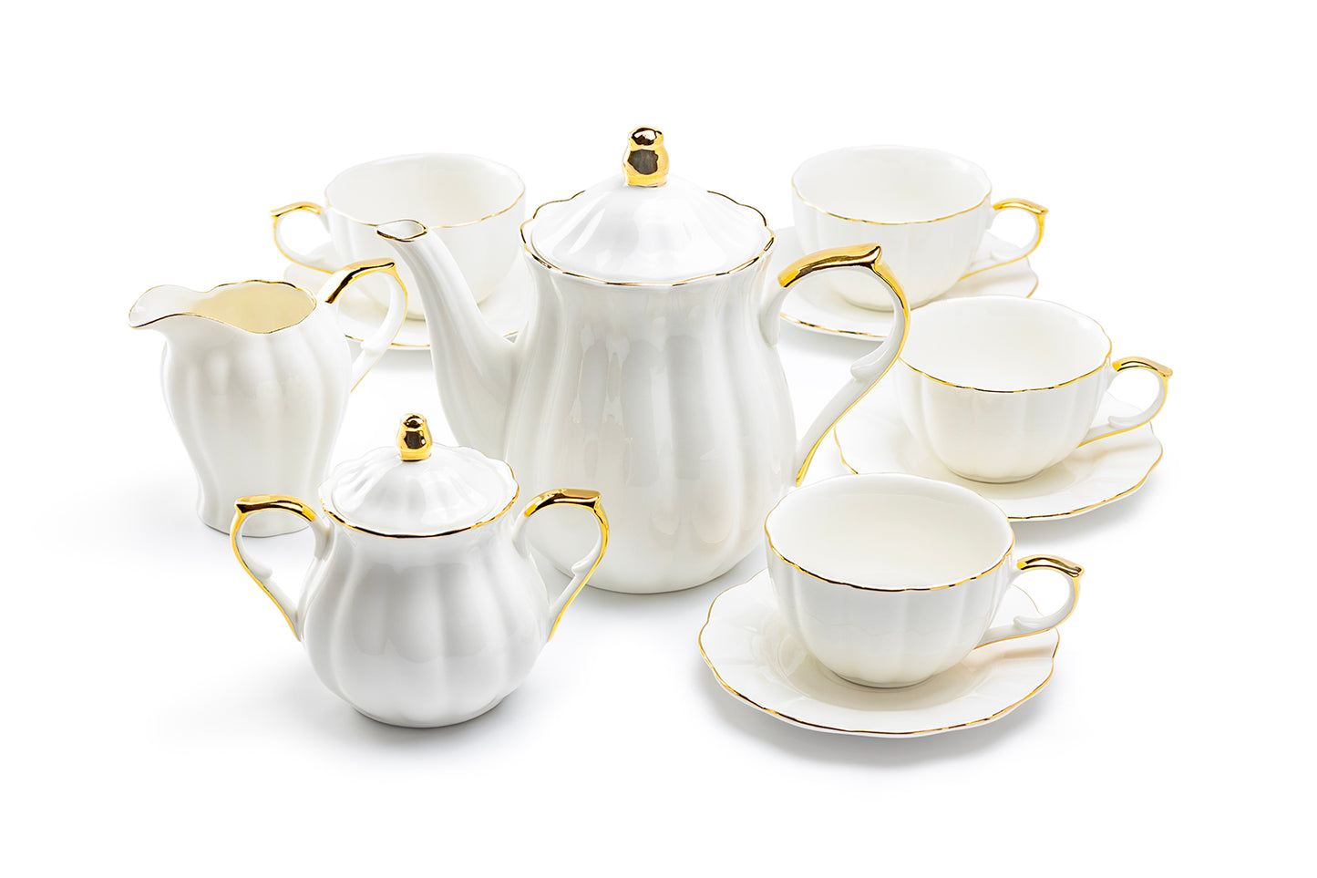 White Gold Scallop Fine Porcelain Tea Set