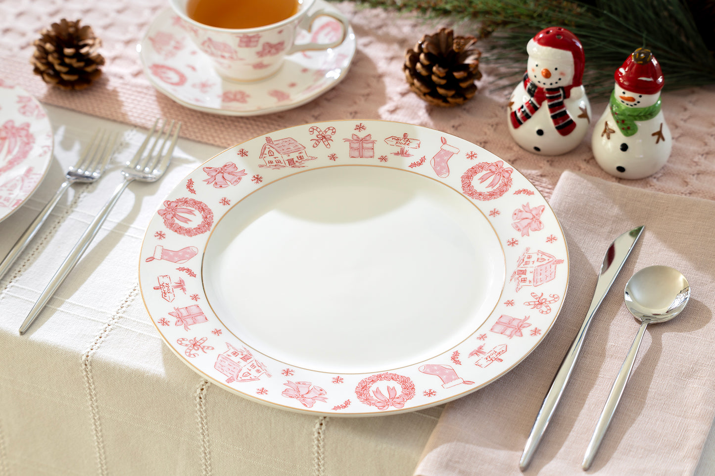 Christmas Pink Bow Fine Porcelain Dinner Plate