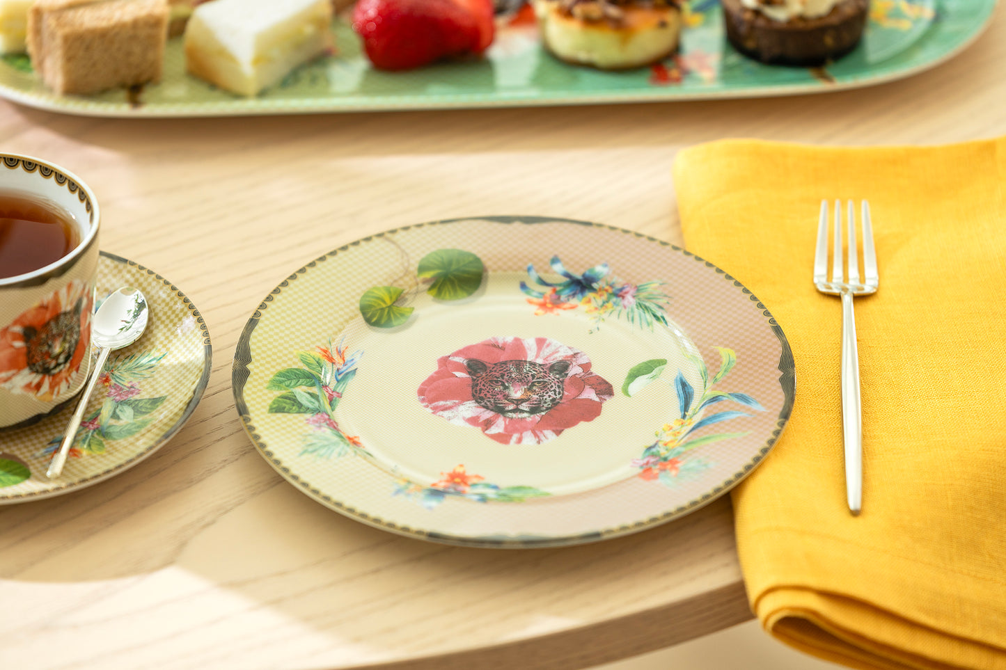 Summer Savanna Leopard Fine Porcelain Dessert Plate Set of 2 with Gift Box