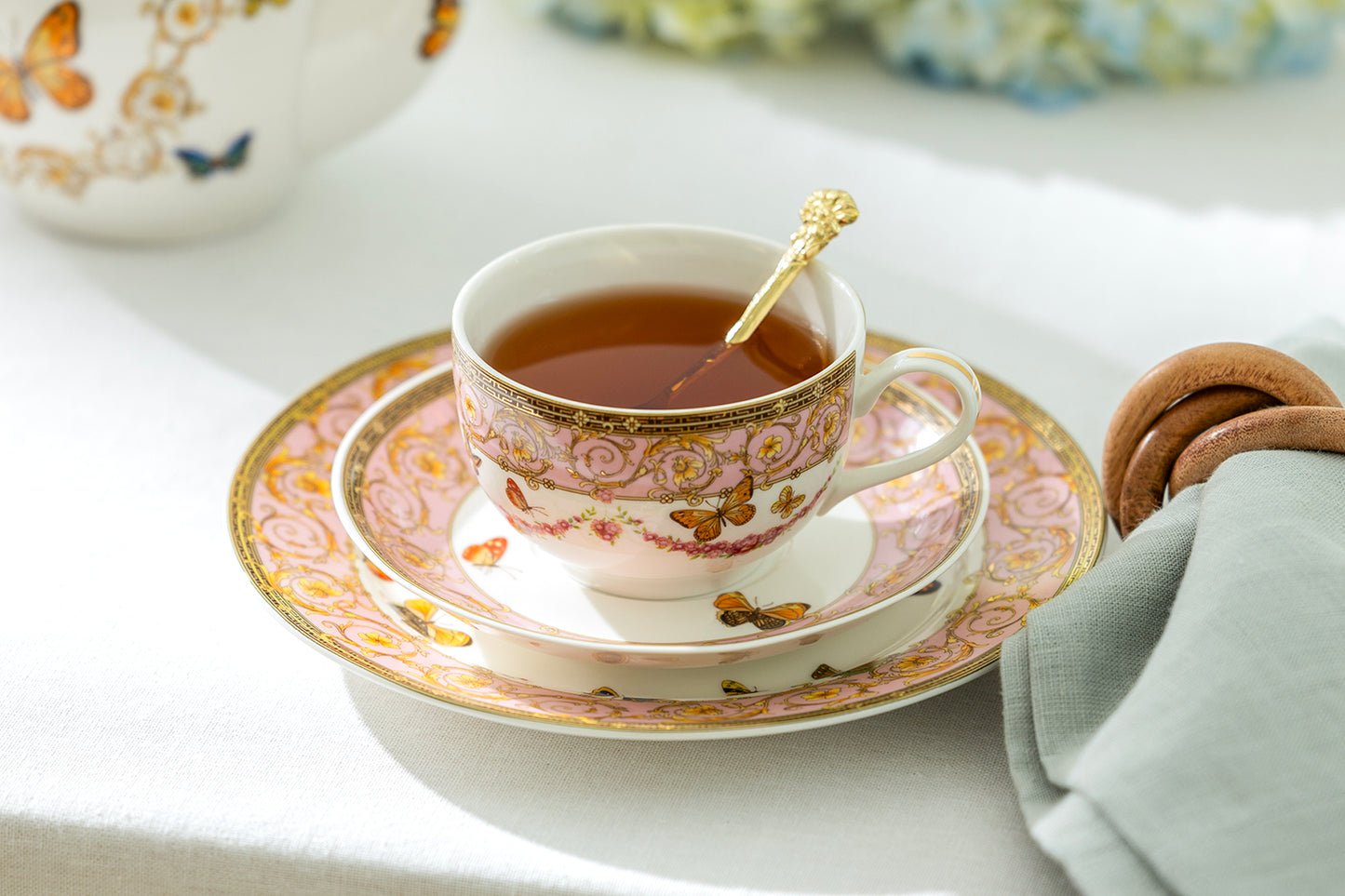 Butterflies with Pink Ornament Fine Porcelain Cup and Saucer