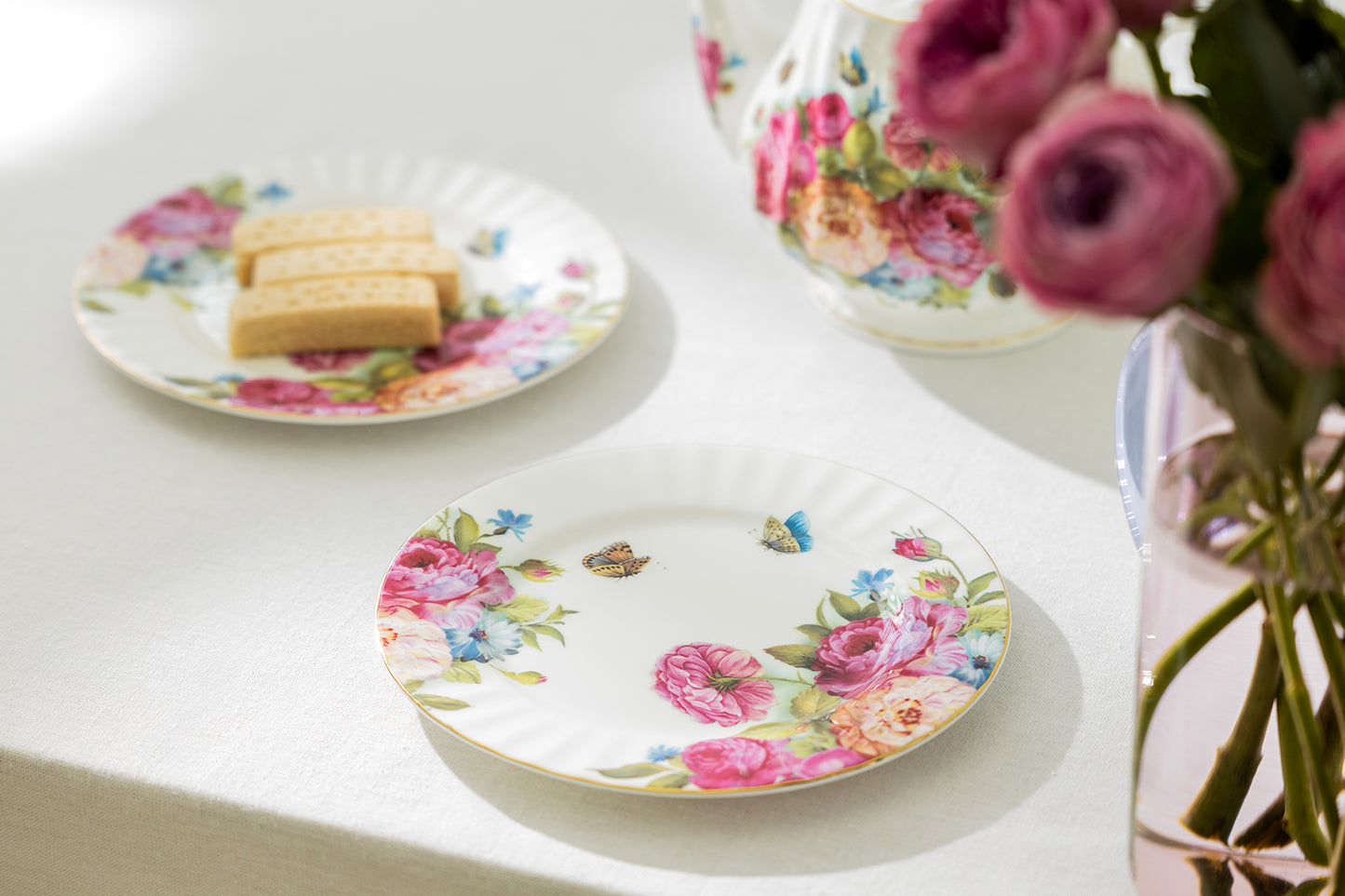 Sandra's Rose with Butterflies Bone China Dessert Plate