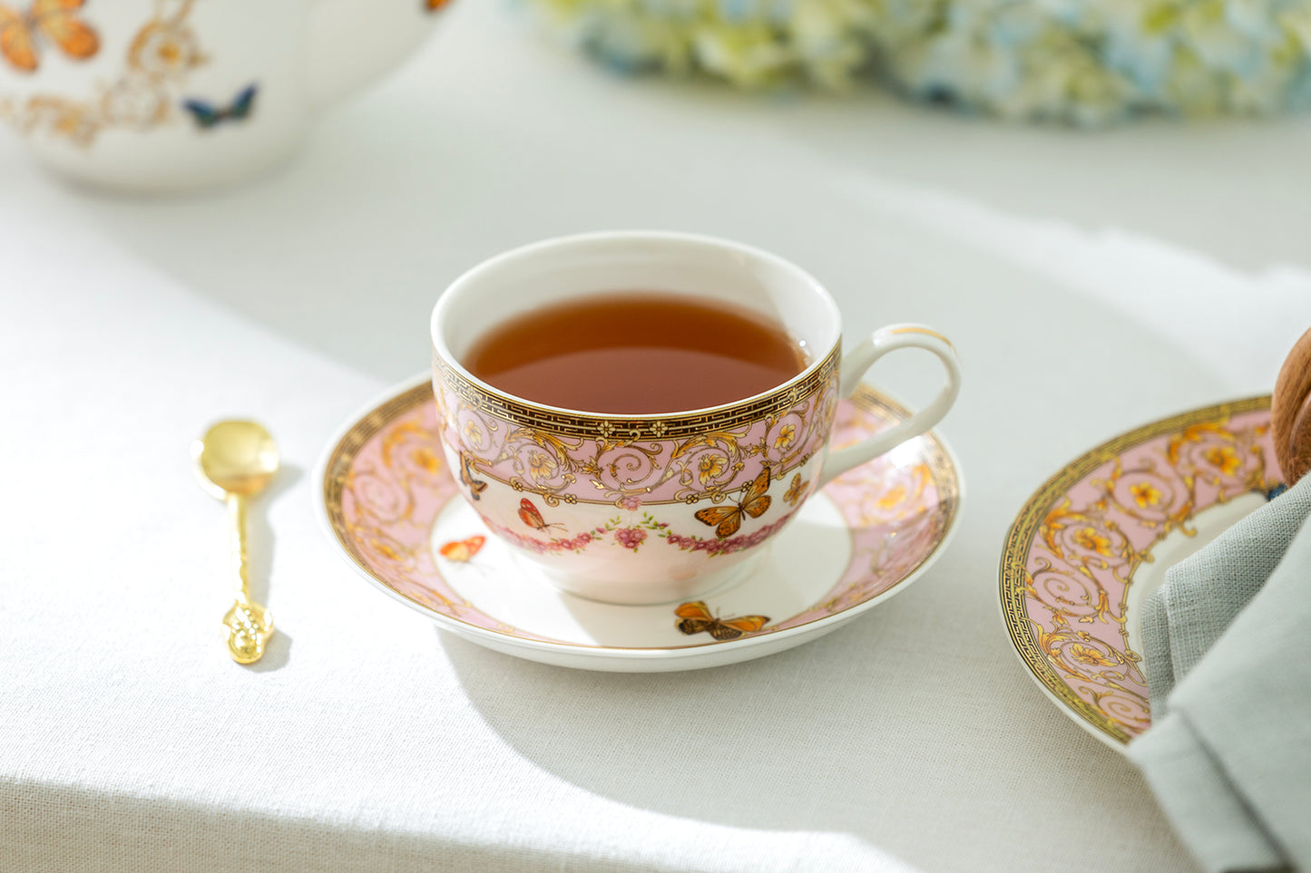 Butterflies with Pink Ornament Fine Porcelain Cup and Saucer