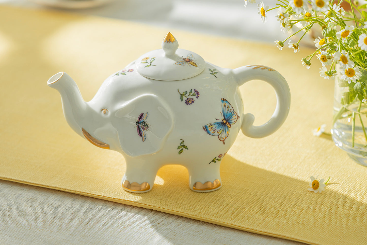 Summer Garden Elephant Fine Porcelain Teapot
