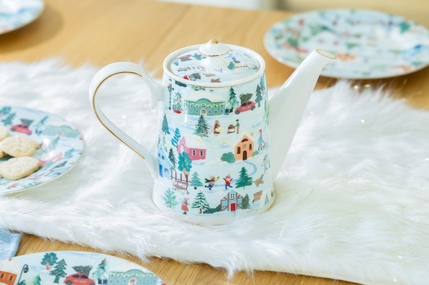 Christmas Village Fine Porcelain Teapot