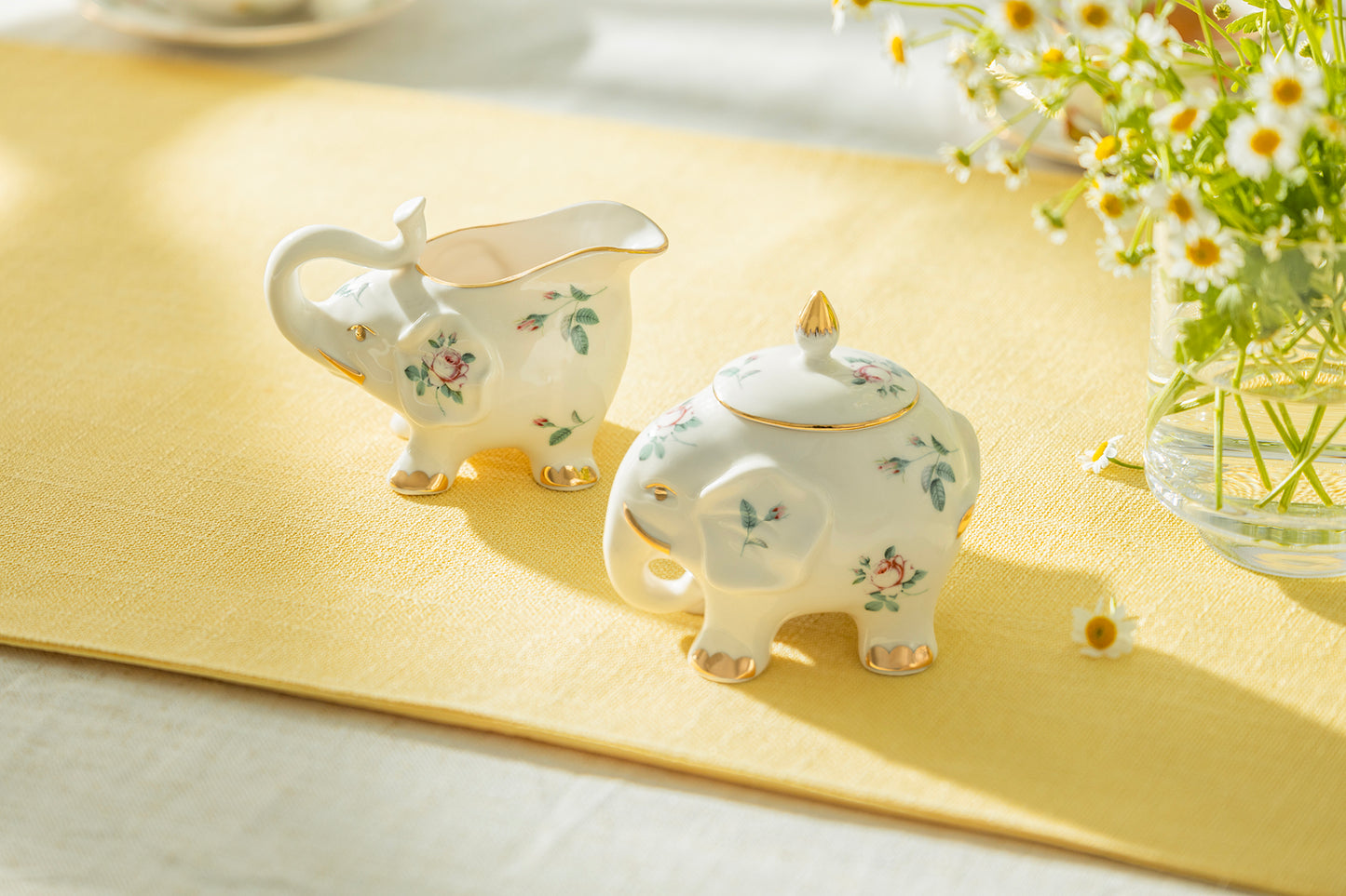 Rose Elephant Fine Porcelain Sugar & Creamer Set