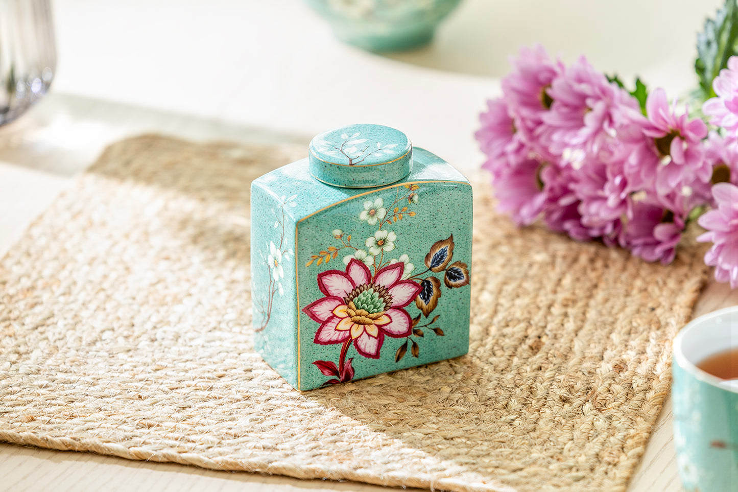 Peacock Lotus Garden Green Fine Porcelain Jar