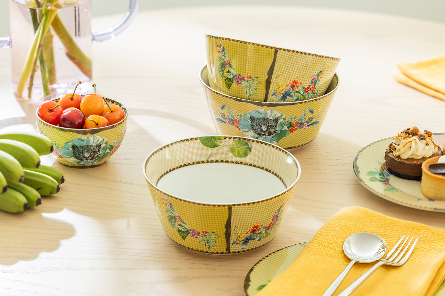 Summer Savanna Leopard Yellow Fine Porcelain Bowl