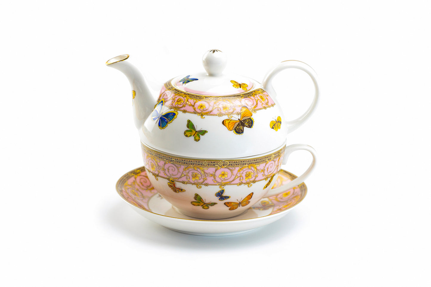 Butterflies with Pink Ornament Fine Porcelain Tea For One Set