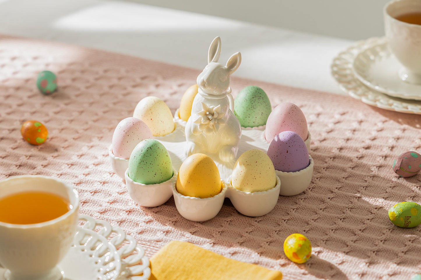 Bunny Figurine Egg Basket Tray