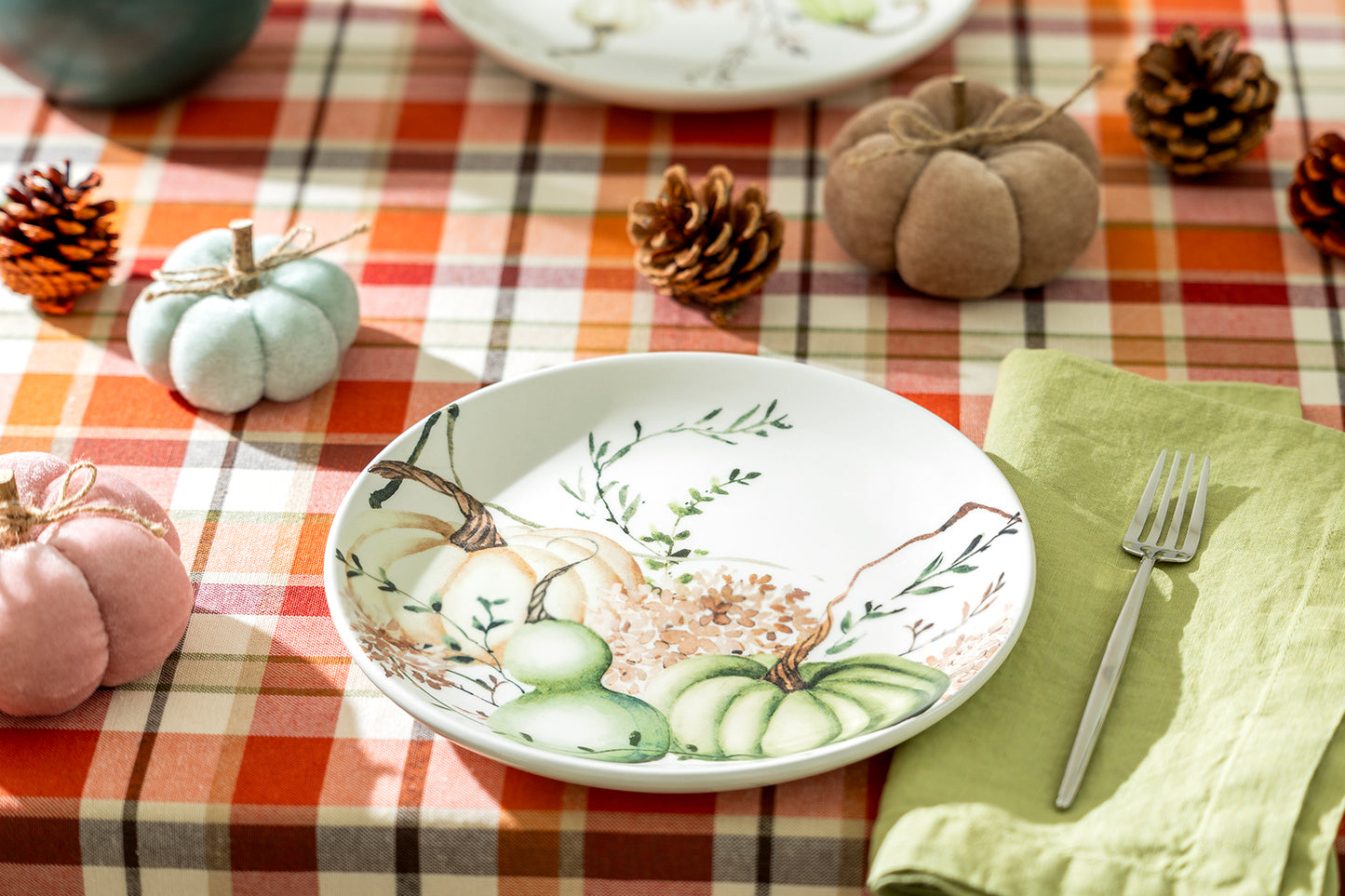 Fall Pumpkins Green Harvest Dessert/Salad Plate - Design B