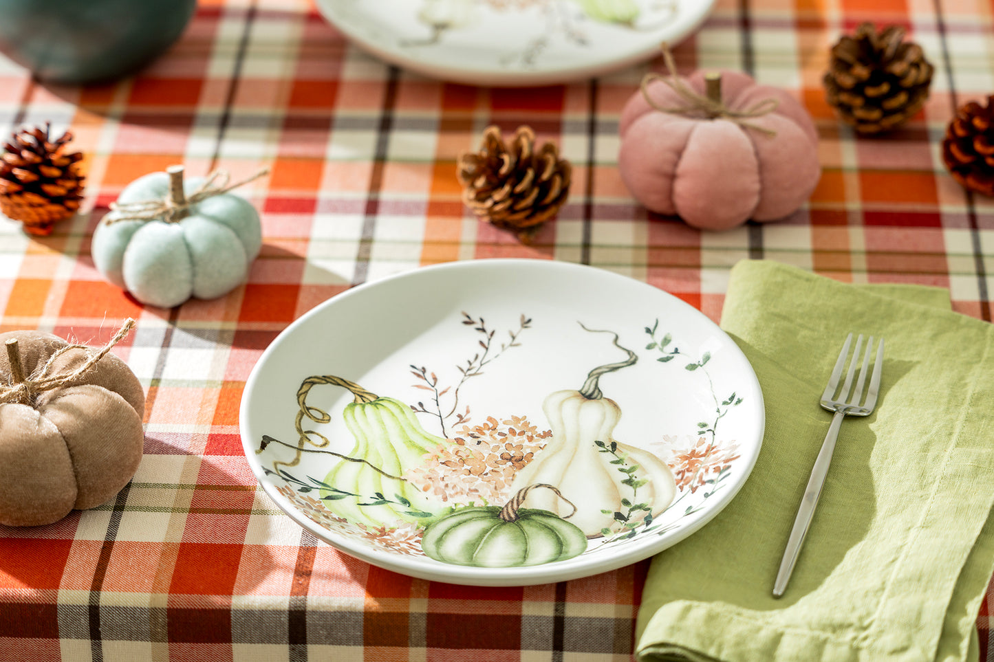 Fall Pumpkins Green Harvest Dessert/Salad Plate - Design A