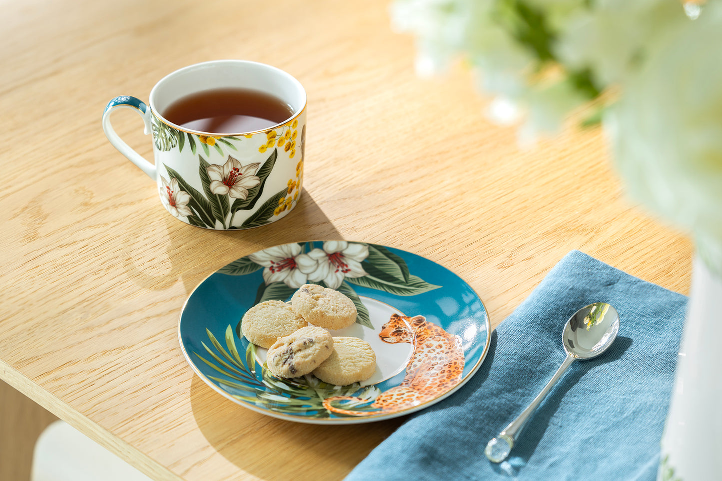 Tropical Leopard Fine Porcelain Cup and Saucer