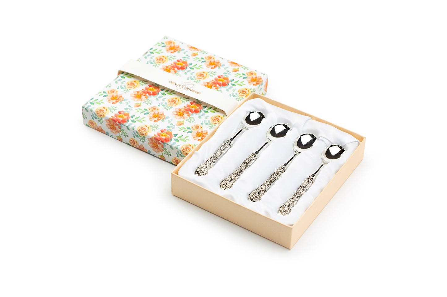 Silver Plated Demi Spoon with Antique Grape Vine Handle Set of 4