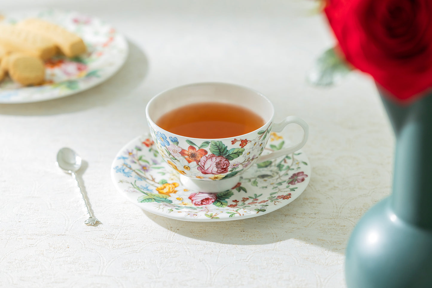 Lismore Rose Garden Bone China Tea Cup and Saucer