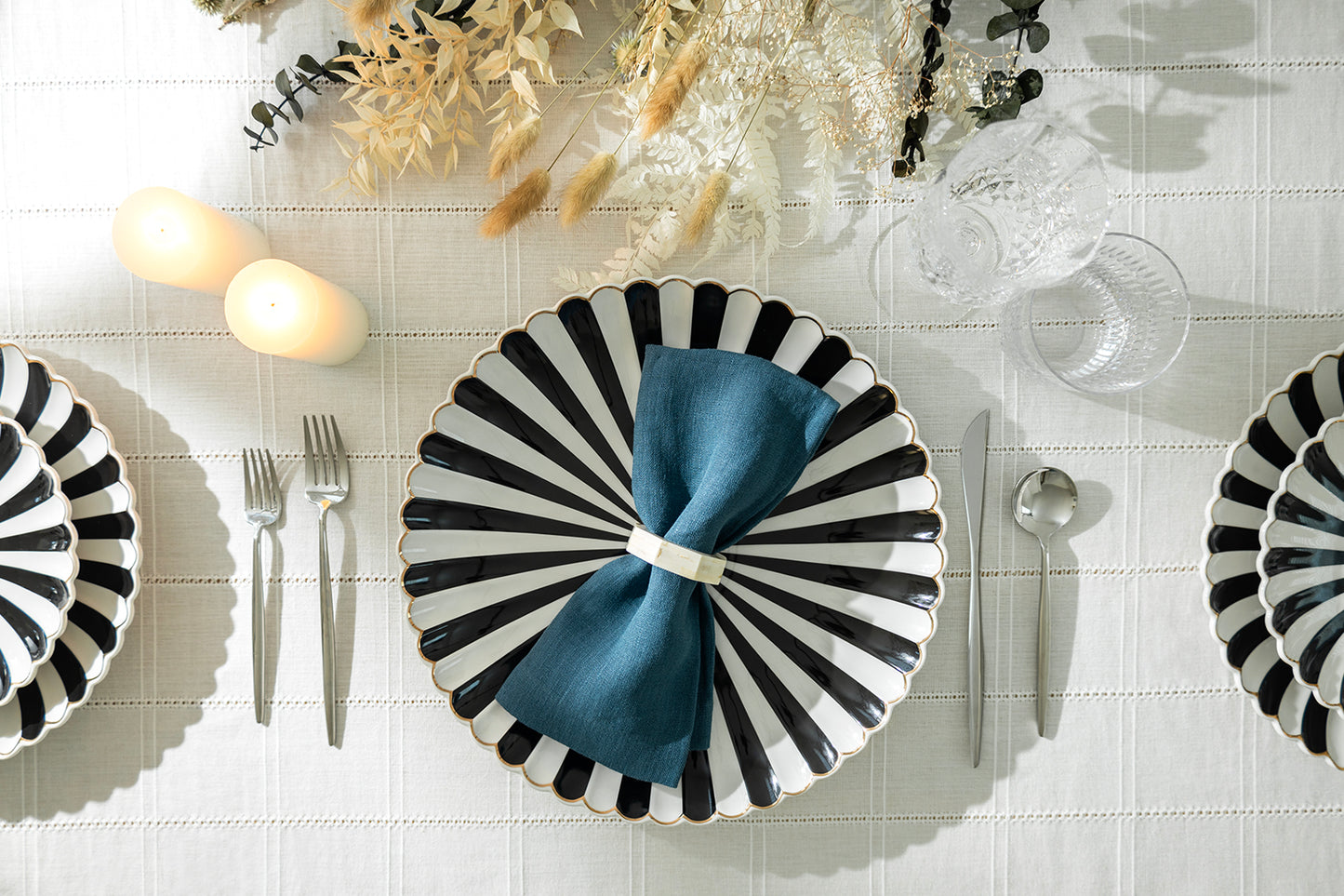 Black and White Stripe Scallop Fine Porcelain 12.5" Charger Plate