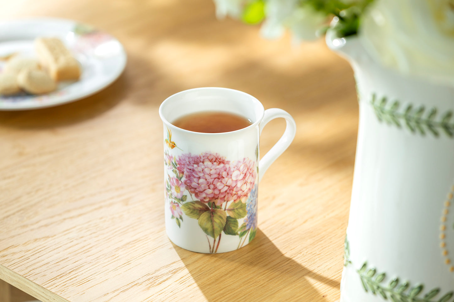 Hydrangea with Hummingbird Bone China Mug