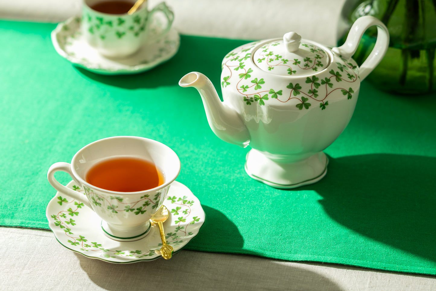 Shamrock Fine Porcelain Tea Set with Tulip Shaped Cups