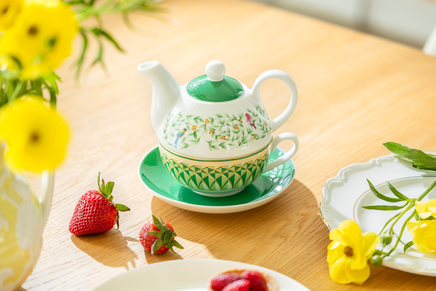 Emerald Geo Bloom Fine Porcelain Tea For One Set