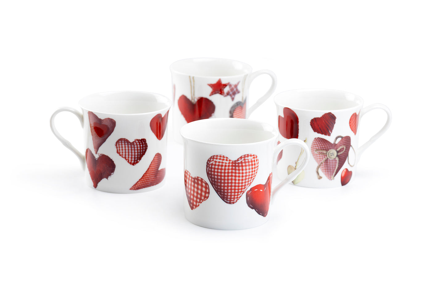 Red Hearts Bone China Mug Set of 4