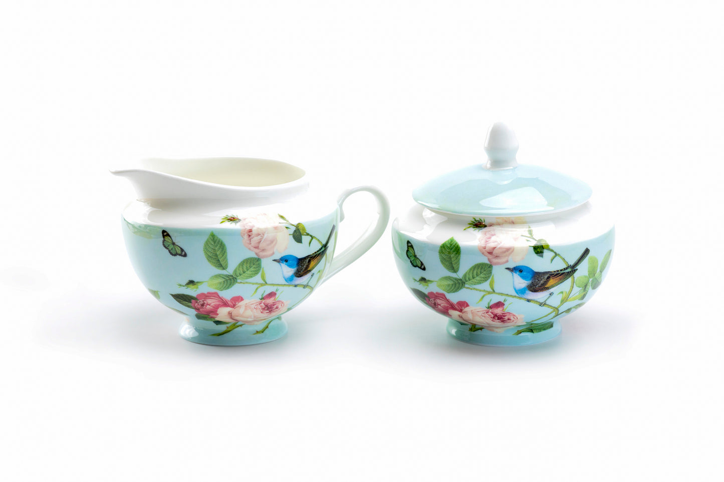 Blue Jay Pink Rose Garden Bone China Sugar & Creamer Set