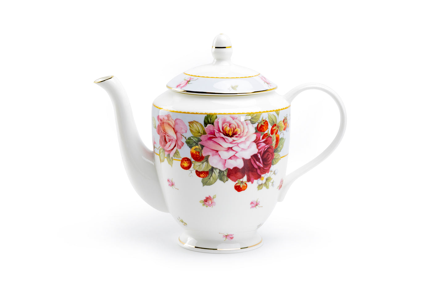 Peony and Strawberry Blue Bone China Teapot